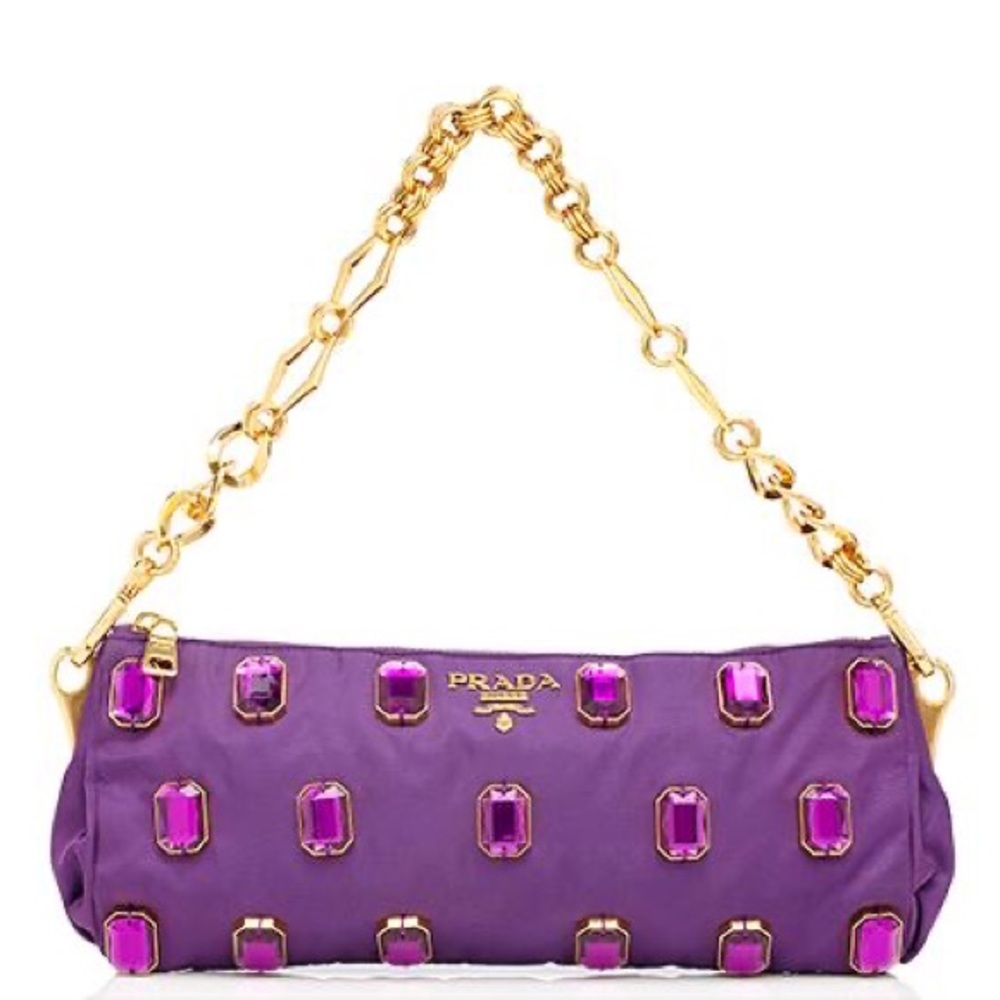 Prada Tessuto Pietre purple jeweled purse gold chain strap EUC $995